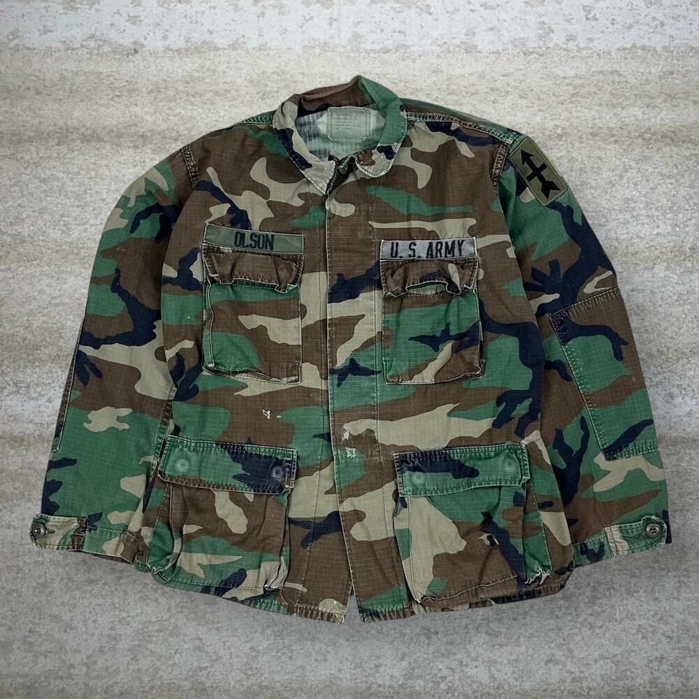 Vintage 90s Military Tactical Button Up Shirt Mens S Woodland Camo Small Regular